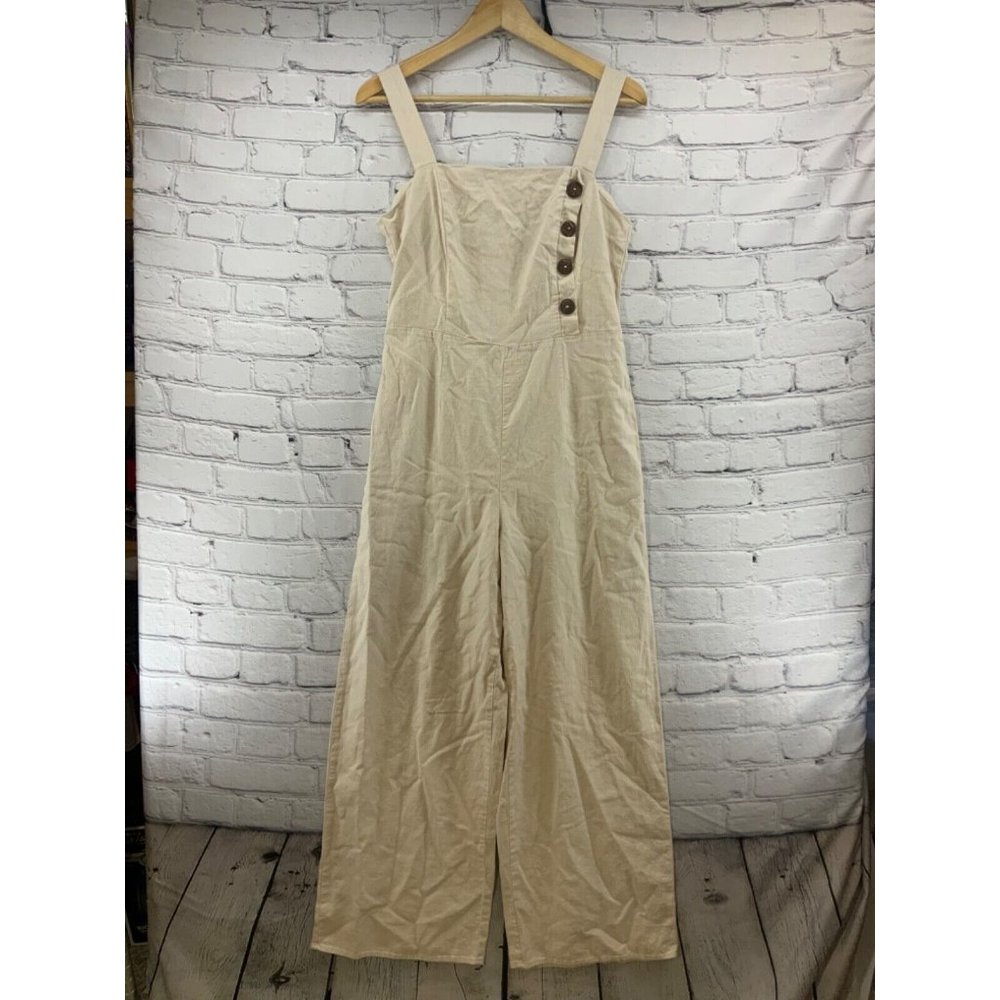 Fishbowl Linen Blend Jumper Romper Overall Womens Jr sz‎ 7 Beige